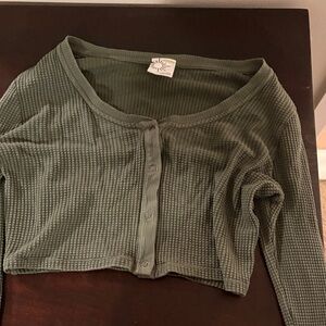 Aerie waffle green long sleeved cropped top